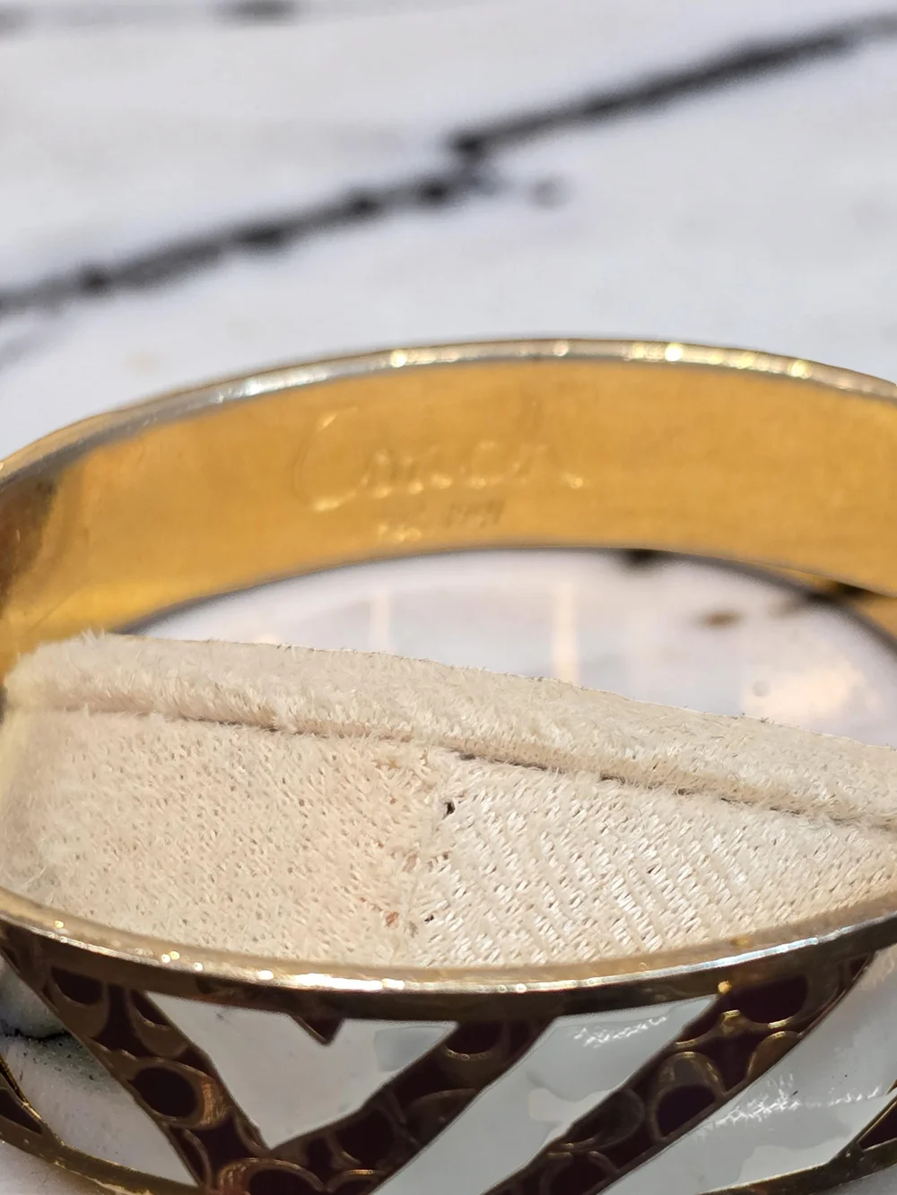 Coach Signature Enamel Stripe Bangle Bracelet Gold Tone